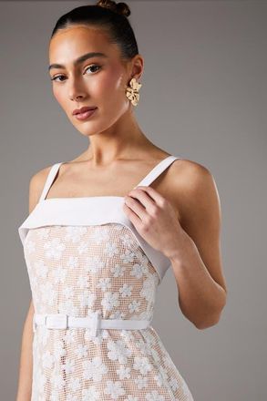 Coast Mesh Sequin Belted Midi Dress in White at Nordstrom, Size 8