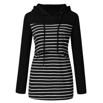 Generic Breastfeeding Long Sleeve Hoodie Womens Sweatshirts Maternity Striped Maternity Blouse Nursing Shirt Red, black, L