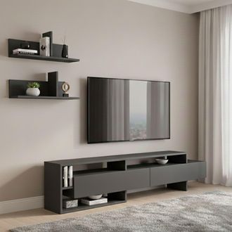 Dmora Estanter&iacute;a Huko, Mueble De Sal&oacute;n 6 Estantes, 2 Cajones, Apertura Corredera, Negro Antracita
