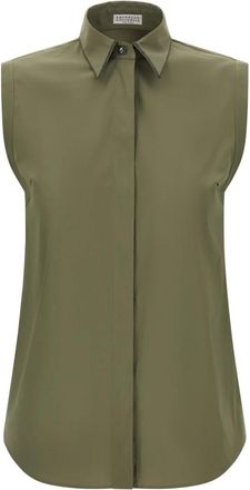 Brunello Cucinelli Overhemden, Dames, Groen, L, Katoen, Stretch Katoen Poplin Shirt