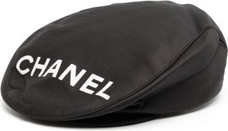 Chanel 1990-2000s logo print casket hat - women - Cotton/Silk - One Size - Black
