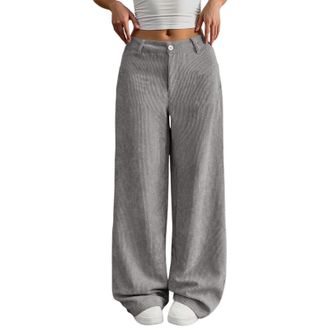 Generic Womens Corduroy Wide Leg Trousers with Elastic Waist Ladies High Waisted Baggy Pants with Pockets Autumn Casual Loose Fit for Daily Outdoor Streetwear