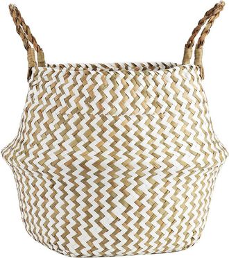 OEM 1 Cesta De Junco Marino, Plegable, Con Asas Laterales Y Estampado Ondulado, Ideal Para El Hogar