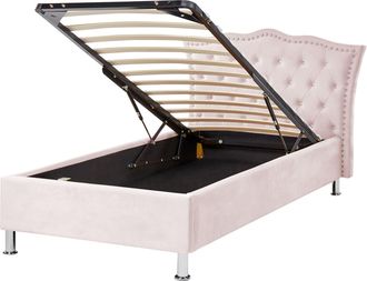 Beliani Beliani - Letto Singolo Con Con Contenitore In Velluto Rosa Pastello 90 X 200 Cm Metz