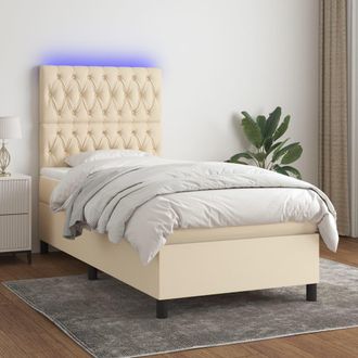 vidaXL Vidaxl - Cama Box Spring Colch&oacute;n Y Luces Led Tela Crema 90x200 Cm