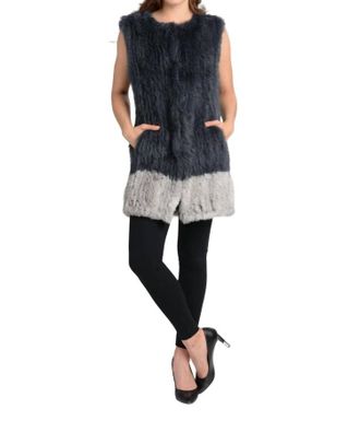 Love Token Alexa Genuine Real Rabbit Fur Vest In Gray Combo