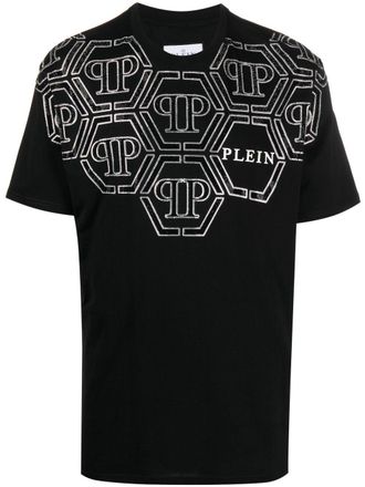 Philipp Plein T-shirt SS Hexagon con strass - Nero