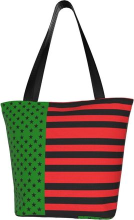 AOOEDM African American Flag - Red Black And Green Reusable Tote Bag Women Casual Handbag Shoulder Bags for Shopping Groceries Travel Outdoors