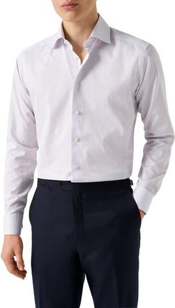 Eton Slim Fit Stripe Cotton Twill Dress Shirt in Light Purple at Nordstrom, Size 16.5