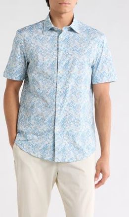 Bugatchi Short Sleeve Woven Shirt in Ice Blue at Nordstrom Rack, Size Xxx-Large