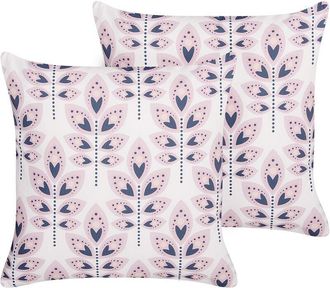 Beliani Beliani - Conjunto De 2 Cojines De Jard&iacute;n Almohada De Exterior 45 X 45 Cm Poli&eacute;ster Motivo Hojas Beige Torretta