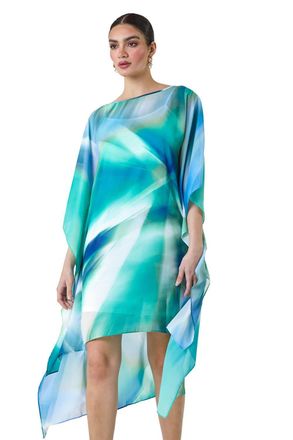 Ariella Womens Abstract Print Chiffon Draped Tunic Dress - Green - Size 12 UK