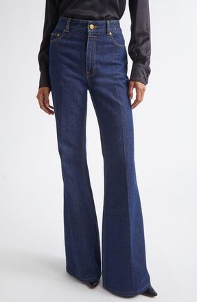 Zimmermann High Waist Slim Stretch Denim Flare Jeans in Harbour Blue at Nordstrom, Size 26