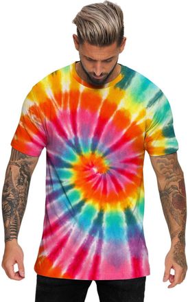 Generic Mens Sports T-Shirts and Tops Tie-Dye - Large Size Top with Round Neck Short Sleeve Colourful Printed Tunic for Beach Holiday Shirt Simple Basic Chic 