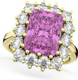 Allurez Pink Sapphire & Diamond Lady Di Ring 18k Yellow Gold (5.68ct)