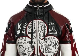 Dolce & Gabbana Black Bordeaux Hooded Leather DG King of Love Mens Jacket (Pre-Owned)