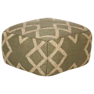 Beliani Puf De Yute Verde Oliva Beige 50 X 50 Cm Lana Hecho A Mano Patr&oacute;n Geom&eacute;trico Gopi