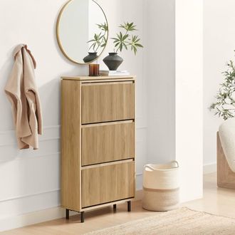 Furniturebox Penrose Oak Effect Wood Shoe Storage Cabinet in Light Brown