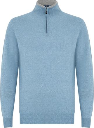 Fedeli Zip Collar Sweater - Heren - Cashmere truien - Blauw - L - Linnen - Truien & Vesten