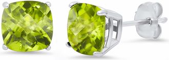 MAX + STONE Sterling Silver or Gold 8mm Cushion Cut Gemstone Birthstone Stud Earrings