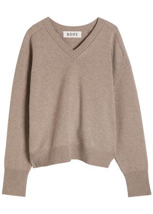 Róhe V-neck Wool and Cashmere-blend Jumper - Taupe - 42 (UK14 / L)