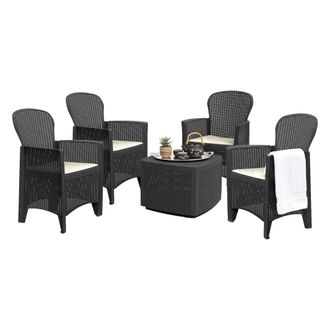 Dmora Dmora - Conjunto De Sal&oacute;n Para Exterior Sulzano, Para Interior O Exterior, 4 Sillones Con Reposabrazos Y Mesa Auxiliar, Fabricado En Italia, Color Ant