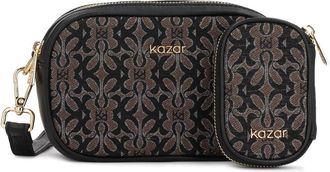 Kazar Bruine en zwarte gestreepte stoffen handtas - Dames - Schoudertassen - Bruin - ONE Size - Tassen