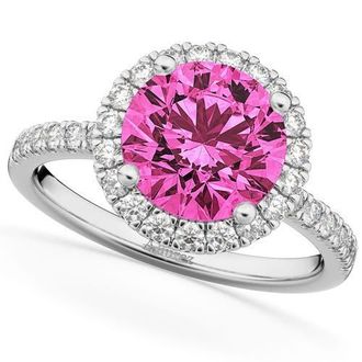 Allurez Halo Pink Tourmaline & Diamond Engagement Ring 14K in 2.50Ct/white Gold at Nordstrom, Size 7.5