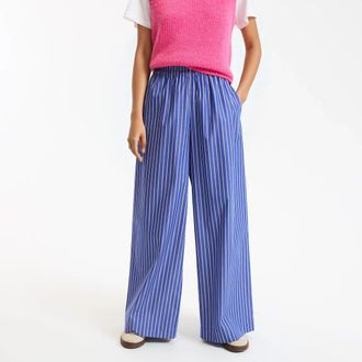 La Redoute Collections Gestreepte broek met wijde pijpen, elastische tailleband
