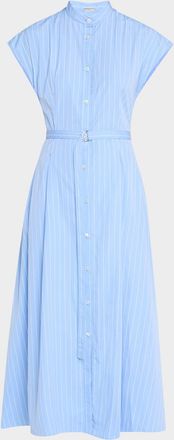 Adam Lippes Dejeuner Striped Poplin Cap-Sleeve Midi Shirtdress With Belt