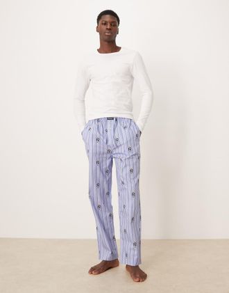 Polo Ralph Lauren Pantaloni del pigiama blu a righe con logo Bear