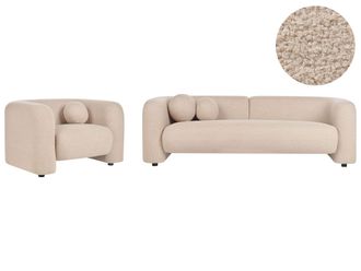 Beliani Set Da Salotto Composto Da Divano E Poltrona In Boucl&egrave; Beige 4 Posti Con Cuscini Aggiuntivi Leiren