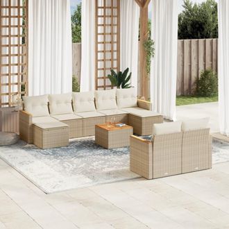vidaXL Juego De Sof&aacute;s Jard&iacute;n Con Cojines Beige 10 Pzas Rat&aacute;n Sint&eacute;tico Vidaxl