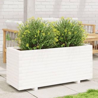 vidaXL Jardinera Madera Maciza De Pino Blanco 110x40x49,5 Cm Vidaxl