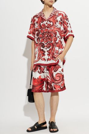 Dolce & Gabbana Silk Shirt With Majolica Print, Mens, Red