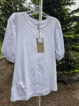 soya concept Womens Eyelet Sleeve Tee In White