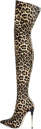 Generic Brown,3.5 UK,Womens Patent Leather PU Thigh High Boots Pointy Toe Back Zippe Fashion Comfy Stiletto High Heel Over The Knee Boot Dress Shoes