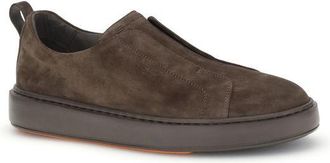 Santoni Mens Brown Calf Leather Bos Taurus Low Top Sneakers