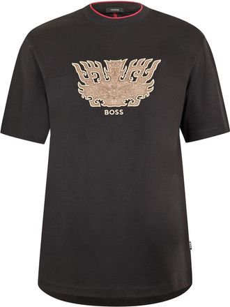 HUGO BOSS Mens Embroidered Crew Neck Short Sleeve T-Shirt in Black - Size X-Large