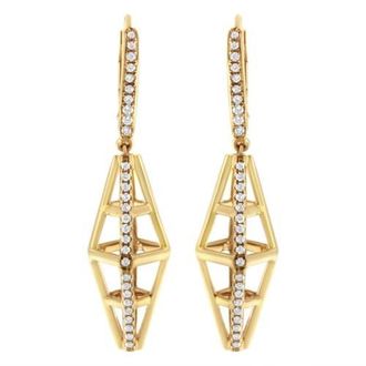 House of Brilliance 14K Yellow Gold 5/8 Cttw Diamond Geometrical Pillar Drop and Dangle Earrings at Nordstrom