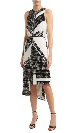Altuzarra Altuzzara Black and White Silk Asymmetric Dress Size M