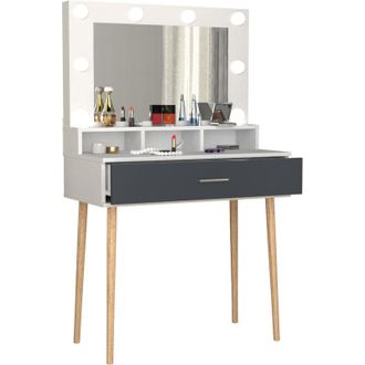 ebuy24 Mesa De Peluquer&iacute;a Vcm Dimensiones Aprox. Al. 133 X An. 80 X P. 40 Cm Mesa De Maquillaje Con Caj&oacute;n Y Espejo Mesa Cosm&eacute;tica - Lindas (blanco / Roble De