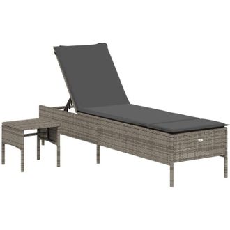 vidaXL Tumbona Con Coj&iacute;n Y Mesita Rat&aacute;n Sint&eacute;tico Gris Vidaxl