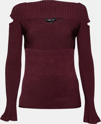 Cushnie et Ochs Burgundy Rib Knit Cut-Out Detail Sweater