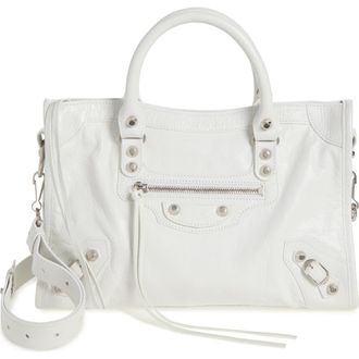 Balenciaga Small Le City Crinkle Leather Top Handle Bag in Optic White at Nordstrom
