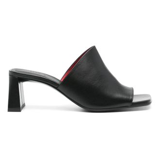 Plan C Leren Muilezel Sandalen - Dames - Muiltjes - Zwart - 39 EU - Schoenen