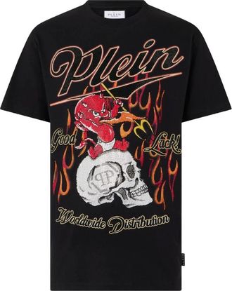 Philipp Plein T-Shirts, male, Black, Size: M Little Devil Crystal T-Shirt
