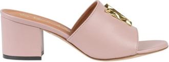 Via Roma 15 Roze leren sandalen met metalen logo - Dames - Muiltjes - Roze - 40 EU - Leer - Schoenen