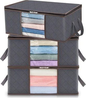 OEM Juego De 3 Bolsas Plegables De 35 Litros Para Guardar Ropa, Con Tapa, Organizador Para Debajo De La Cama, Fabricado Con Tela Resistente Y Ventana Tran