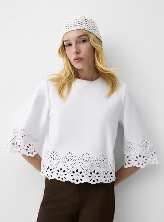 Icone Womens 3/4-sleeve broderie anglaise T-shirt